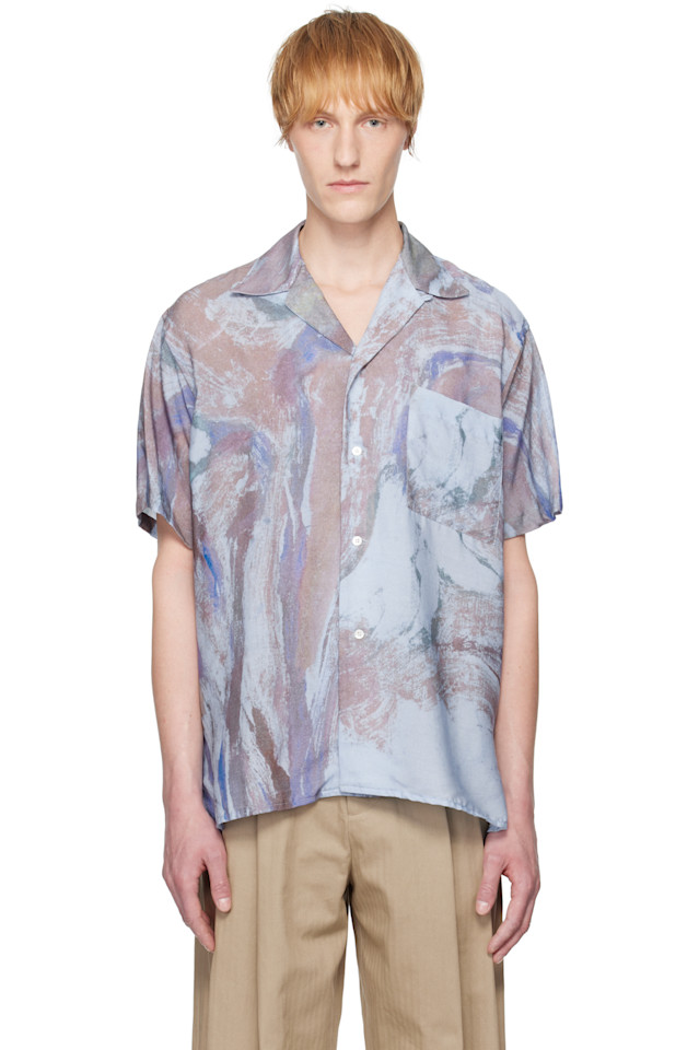 

Рубашка с открытым воротником и цветочным принтом Yoke, синий