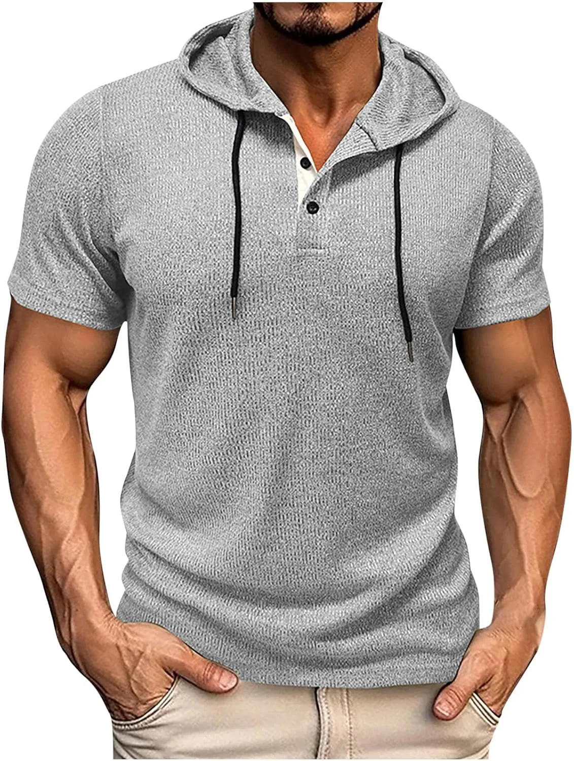 

Мужская футболка с капюшоном на пуговицах