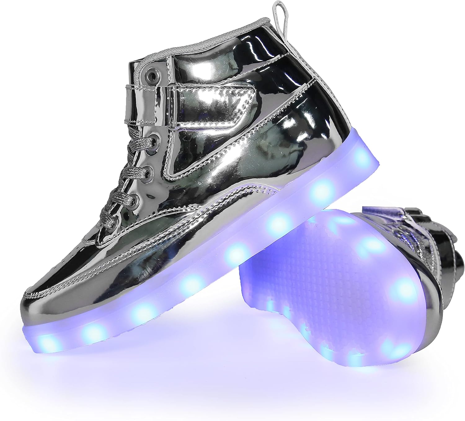 Детские светящиеся кроссовки с LED-подсветкой, с USB-зарядкой, высокие, для мальчиков и девочек, унисекс Voovix, серебряный — фото 4