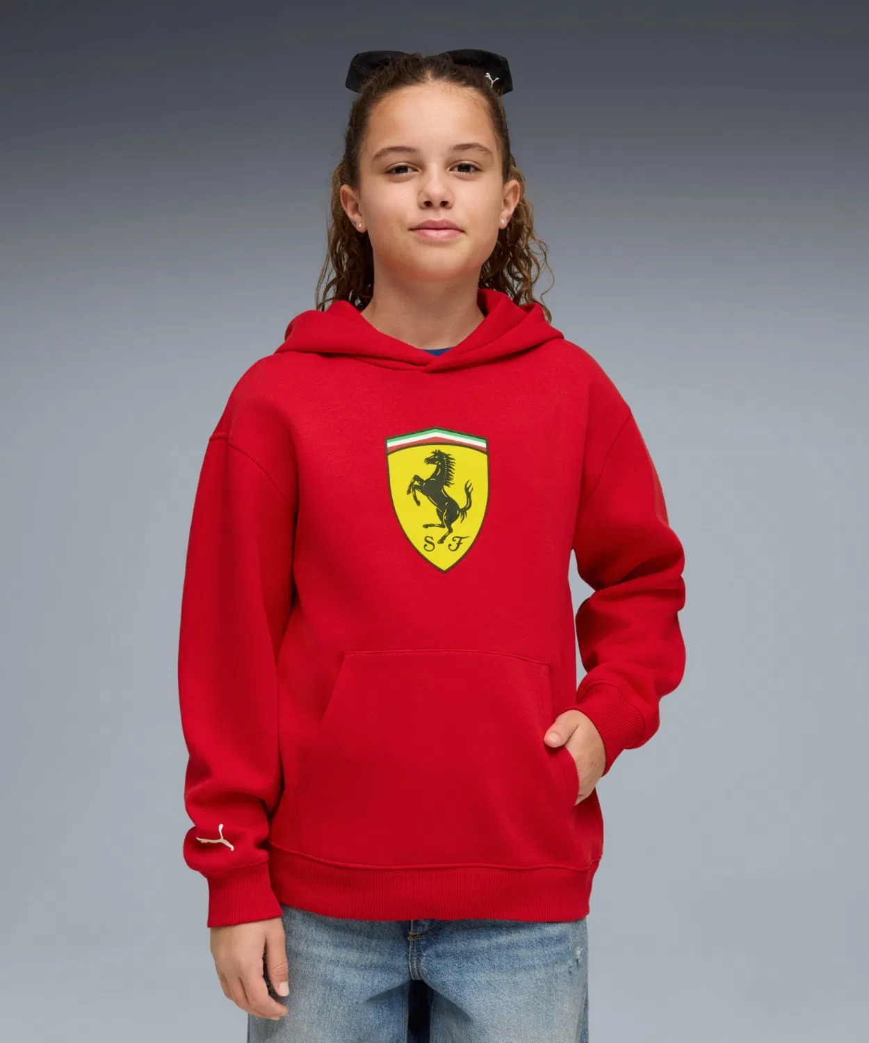 Детская фуфайка с капюшоном PUMA Ferrari Color Shield Hoodie, красный