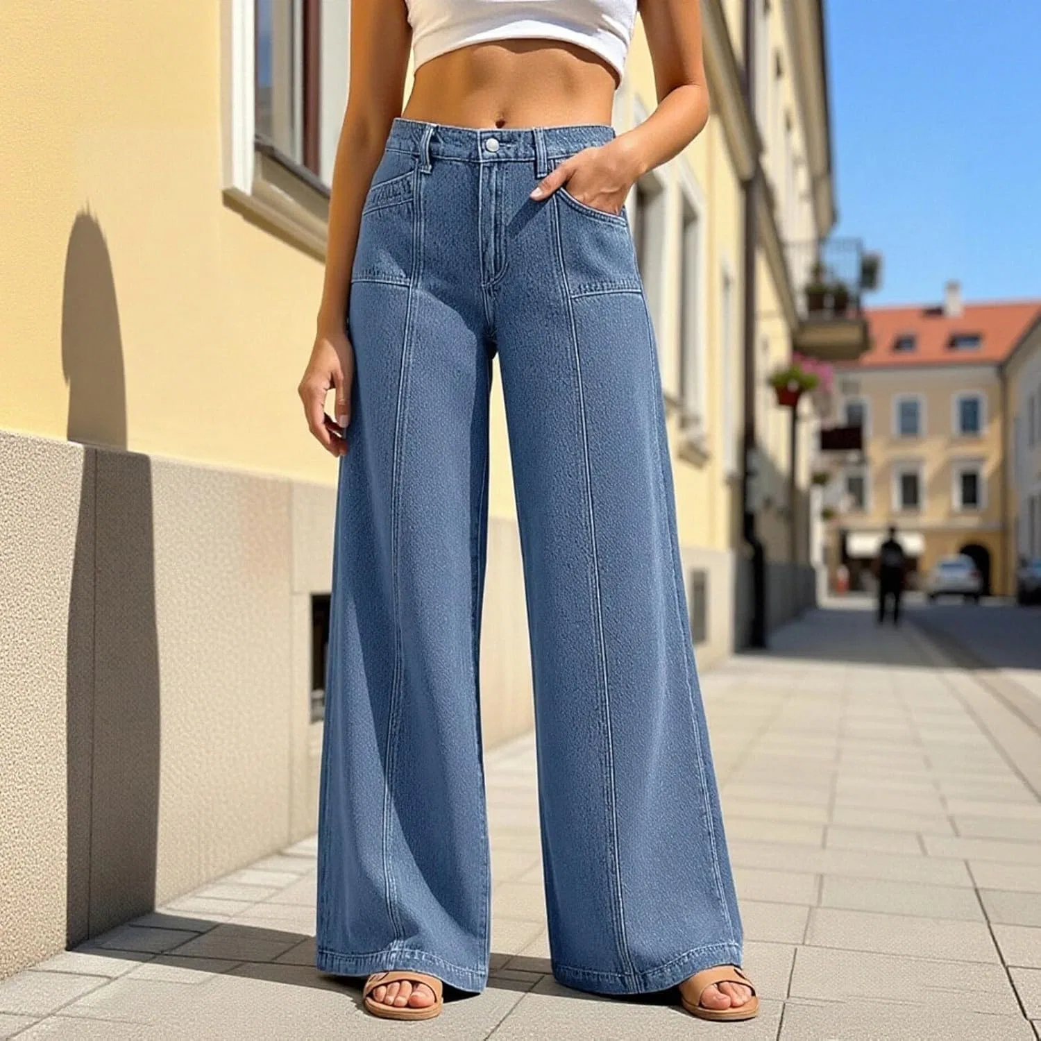Джинсы свободные Wide Leg Jeans, A01 Bu3 — фото 3
