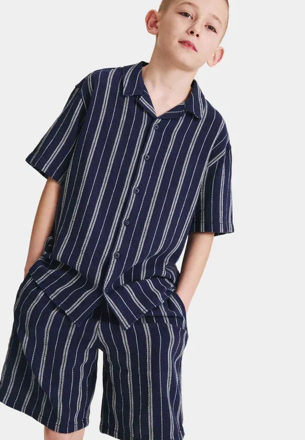 Рубашка с фактурной полоской Marks & Spencer, темно-синий