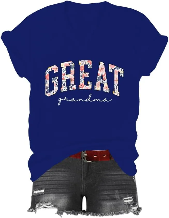 Футболка с принтом "Floral Great Grandma", V-образный вырез, Unisex
