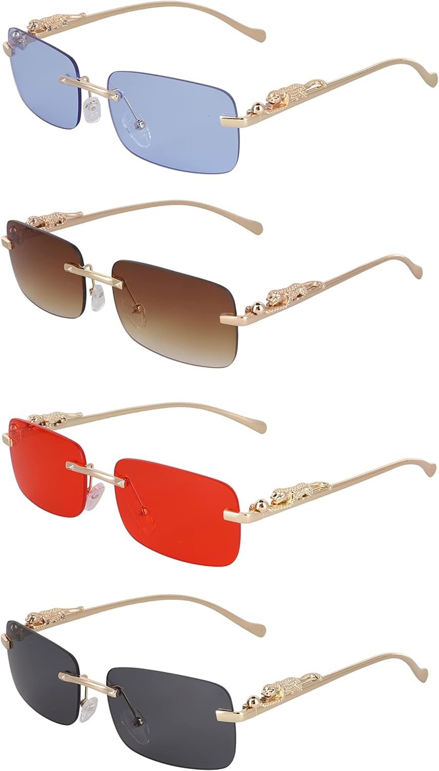 

Безупречные солнцезащитные очки большого размера без оправы для женщин и мужчин. Прямоугольные модные очки без оправы (комплект из 4 штук: синий - коричневый - красный - черный) FLAWLESS EYEWEAR, 4 Pack: Blue - Brown - Red - Black