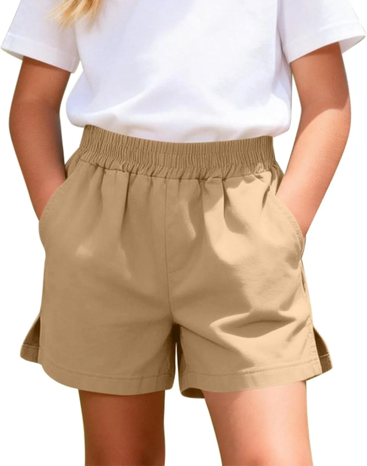 Детские шорты из хлопка и льна с карманами, Zzalalana, Khaki