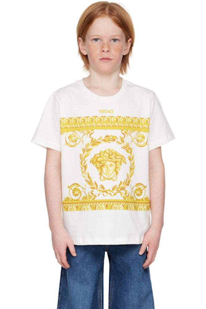 

Детская белая футболка с гирляндой Медузы Versace