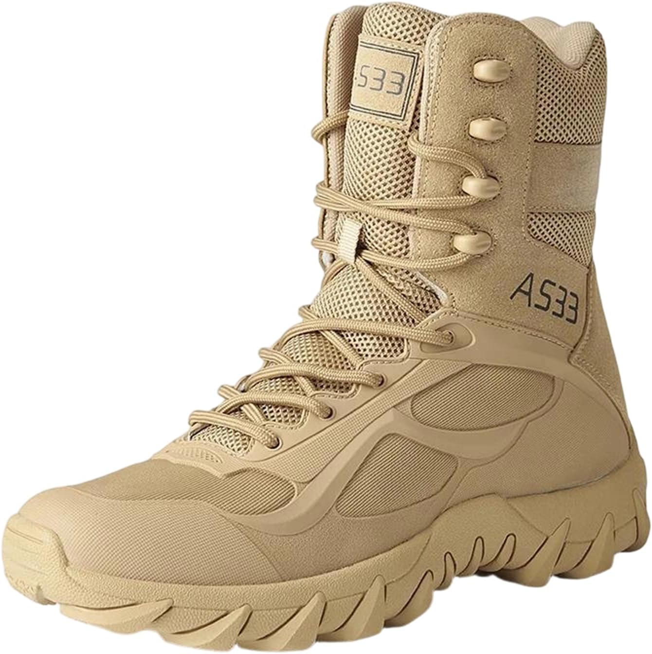 

Мужские тактические ботинки Alloaone из микрофибры и кожи с шнуровкой, высокой голенью, для пустынных боевых условий, для походов на открытом воздухе и работы, бежевый