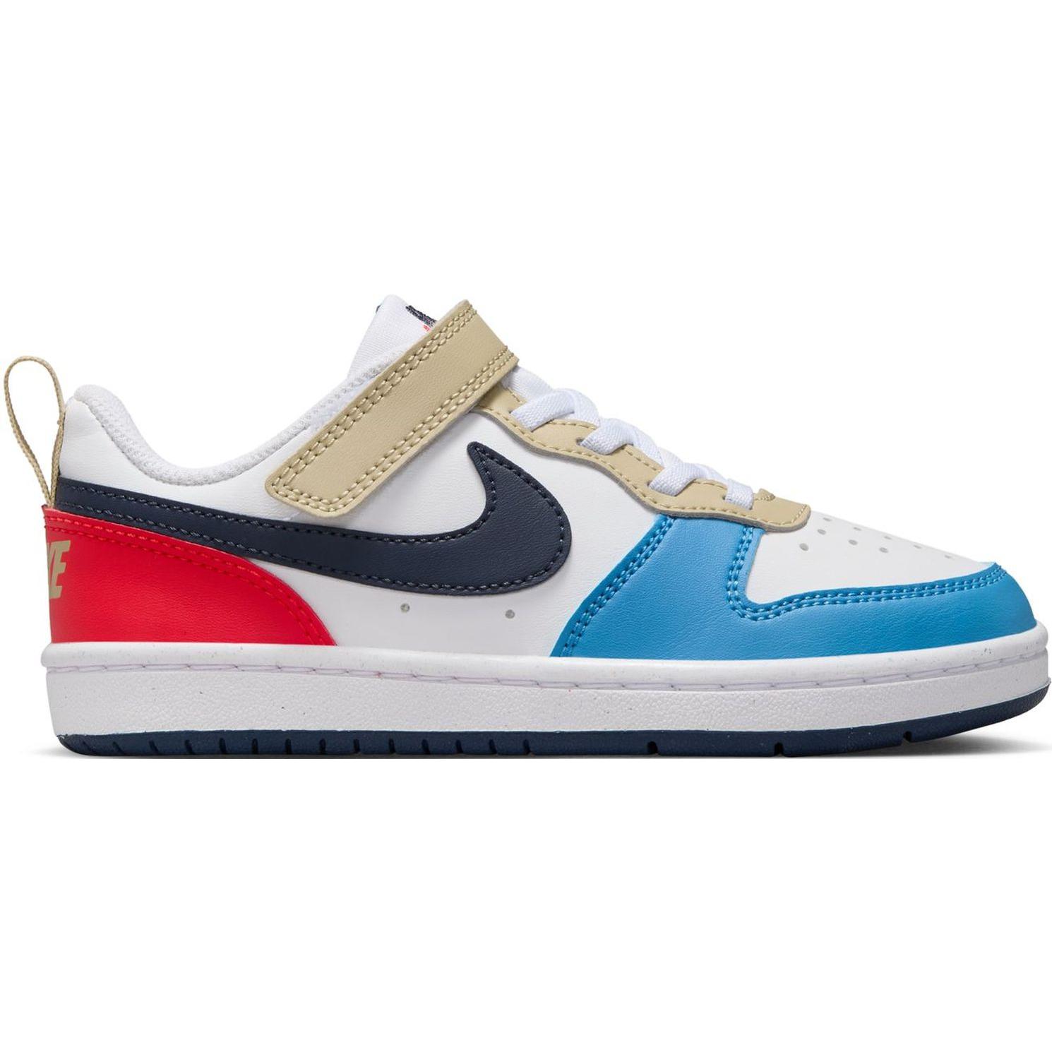 Nike Court Borough нескользящие износостойкие низкие детские ботинки White/Blue/Red для малышей — фото 3