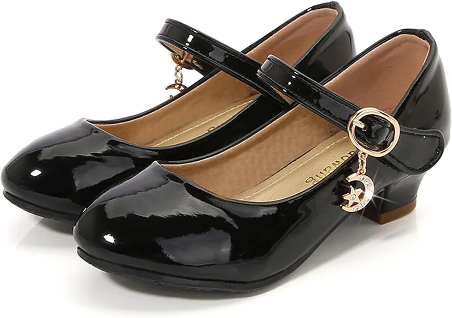 Туфли Мэри Джейн для девочек на низком каблуке, Black-patent BANGTEUO