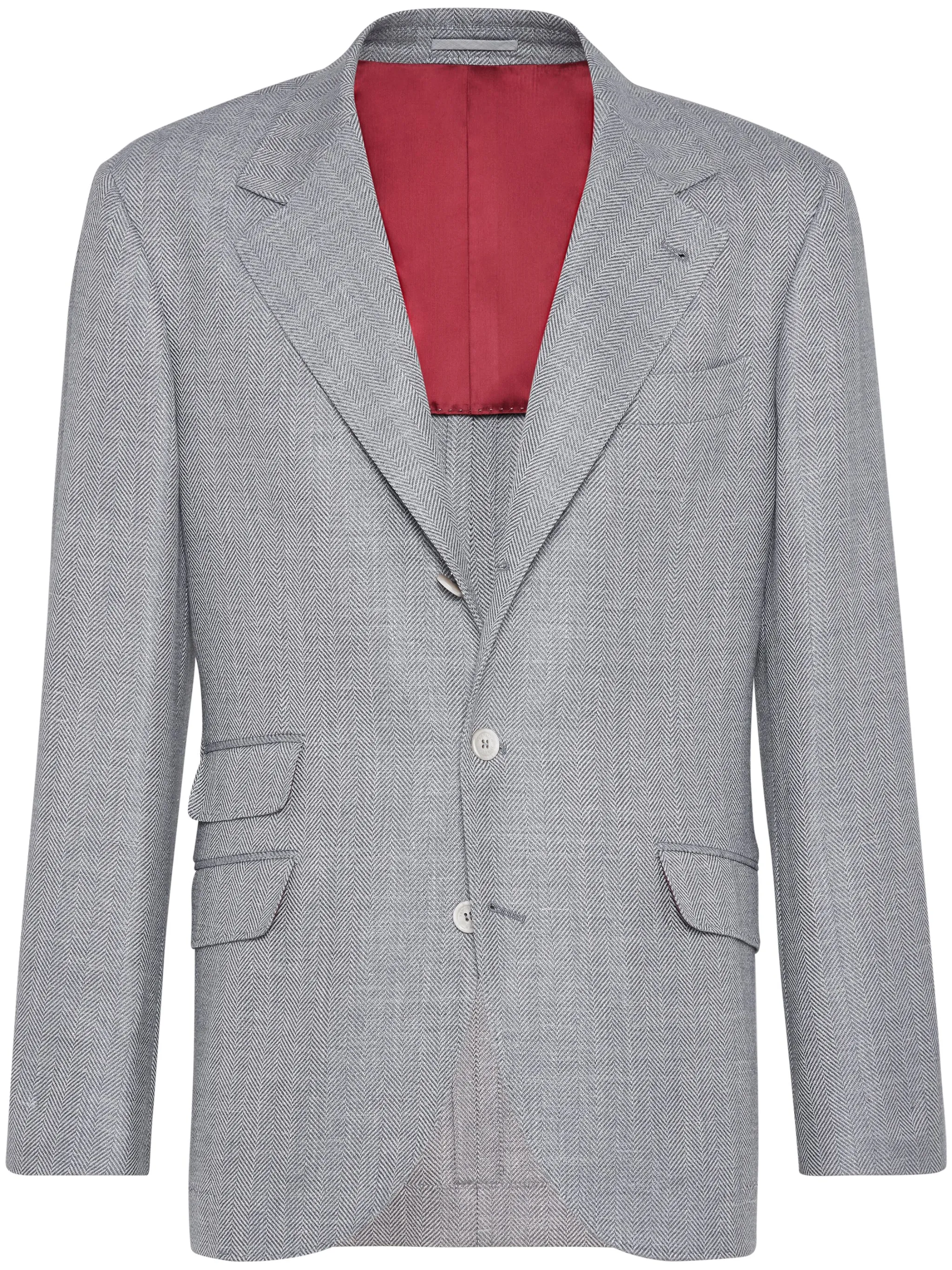 

Однобортный пиджак с узором в елочку Brunello Cucinelli, серый