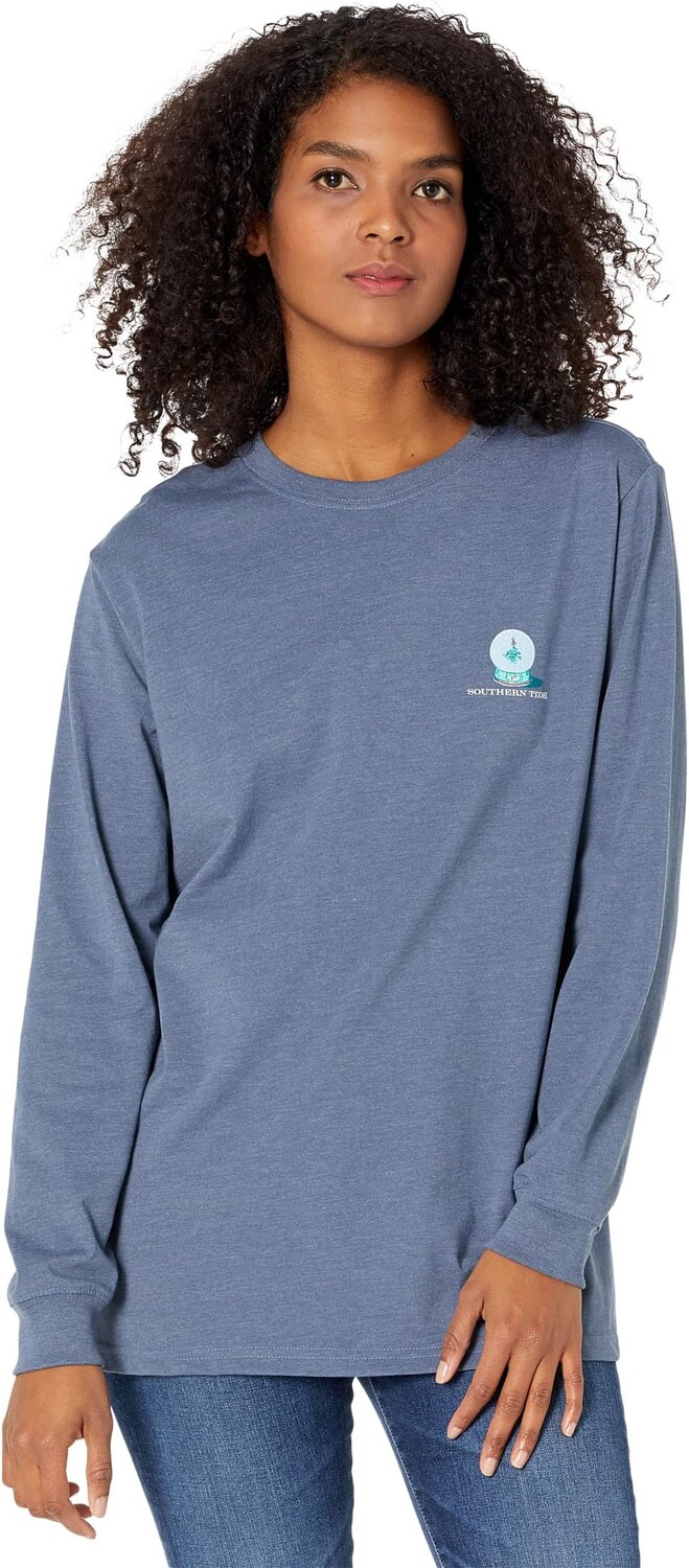 

Футболка Southern Tide Long Sleeve Catching Snow and Mistletoe T-Shirt, цвет Heather Light Indigo
