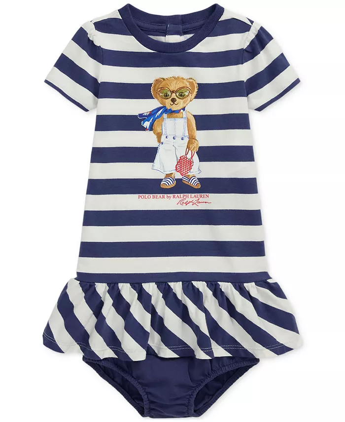 

Платье для девочки с полосками и мишкой Polo Bear Polo Ralph Lauren, синий