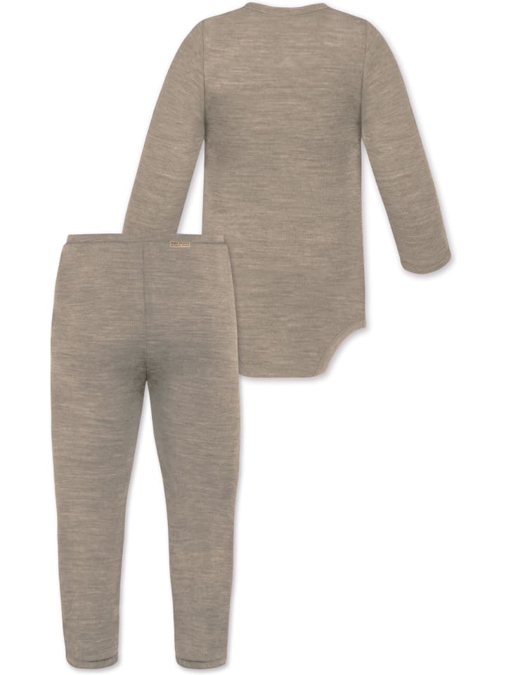 Normani Outdoor Sports Детский боди с длинными рукавами из мериносовой шерсти и брюки из мериносовой шерсти бежевого цвета — фото 2