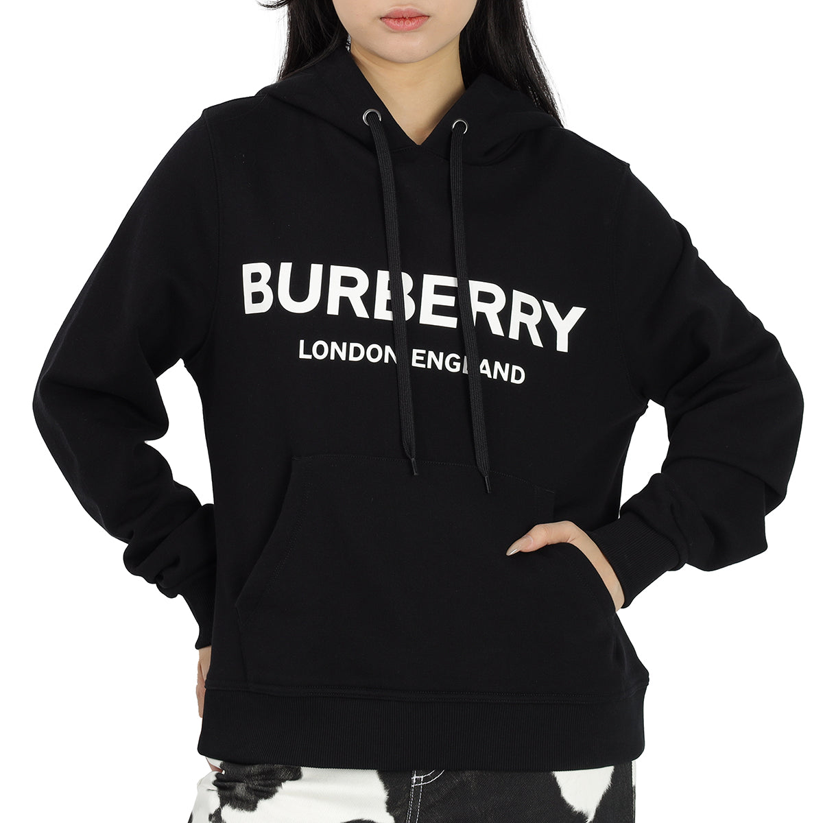 

Барберри Женская худи оверсайз с логотипом из хлопка черная Burberry