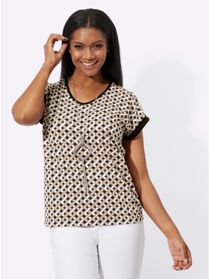 

Футболка с V-образным вырезом в цвете верблюжья шерсть и черным принтом WITT WEIDEN, Черный, Футболка с V-образным вырезом в цвете верблюжья шерсть и черным принтом WITT WEIDEN