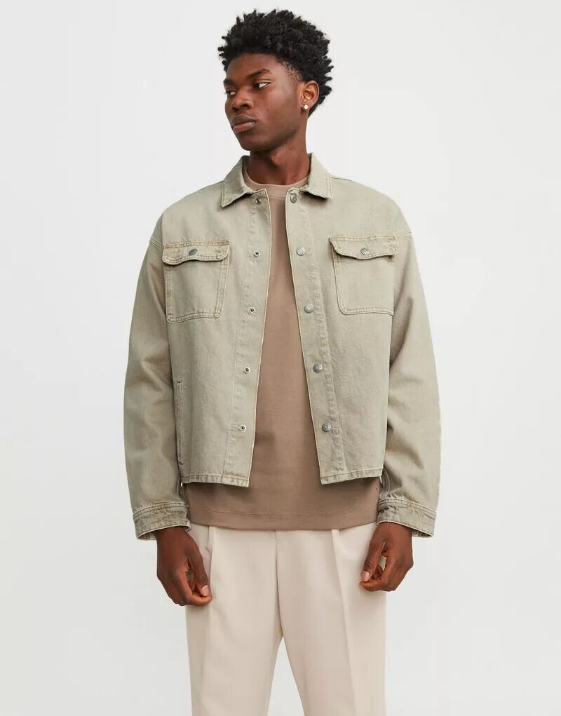 Бежевая джинсовая куртка свободного кроя Jack & Jones