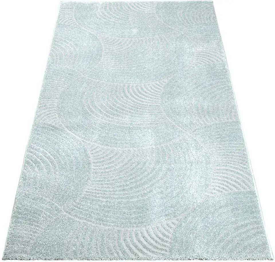 

Ковер Carpet City "Ковер Friseé FANCY 647", прямоугольный, короткий ворс, 3D-вид, круговой узор, гостиная, спальня 140х200 см, мятный