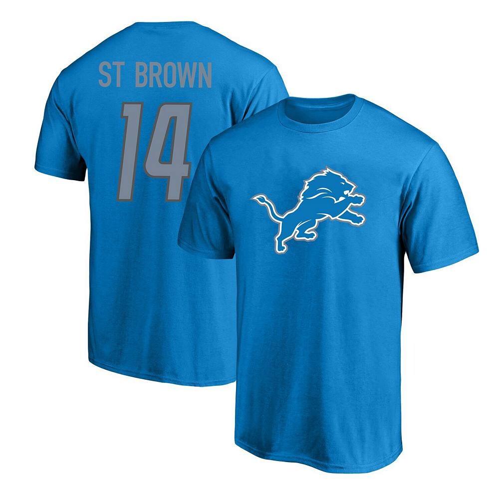 

Мужская футболка Fanatics с логотипом Amon-Ra St. Коричнево-синяя Detroit Lions Big & Tall с именем и номером игрока, цвет Lns Blue