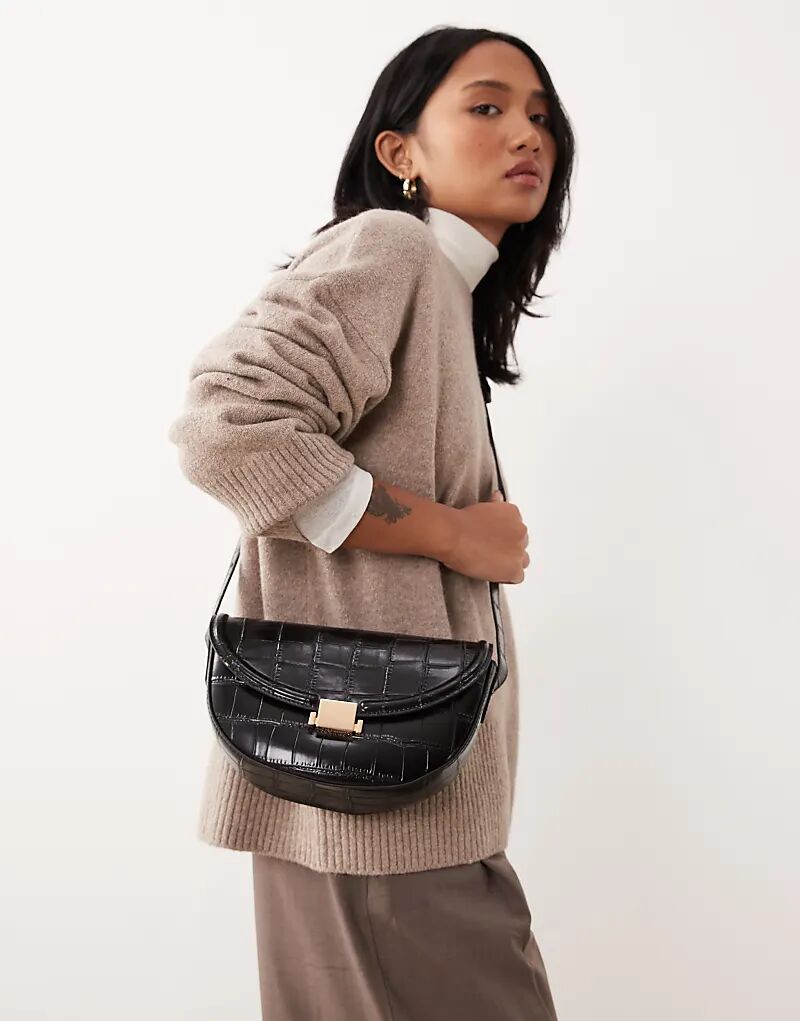 

Сумка через плечо ASOS DESIGN с регулируемой фурнитурой и застежкой-клипсой из черной крокодиловой кожи