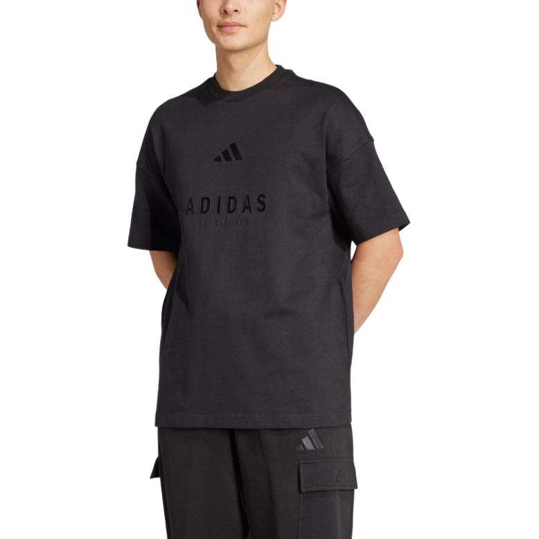 Футболка мужская All Szn SS25 с вышивкой Adidas, черный — фото 3