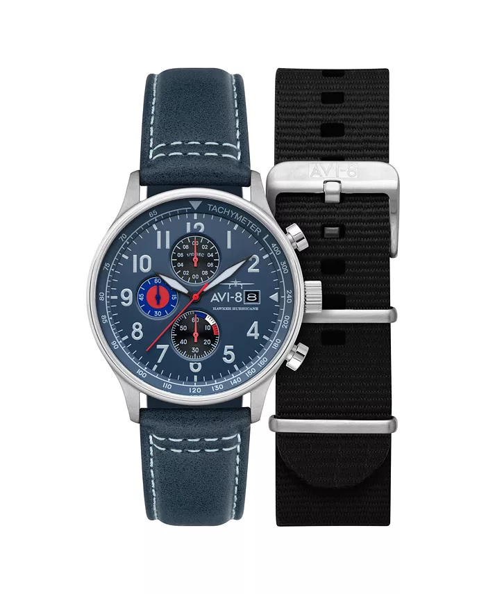 

Мужские часы Hawker Hurricane Classic Chronograph с синим кожаным ремешком, 43.5 мм AVI-8