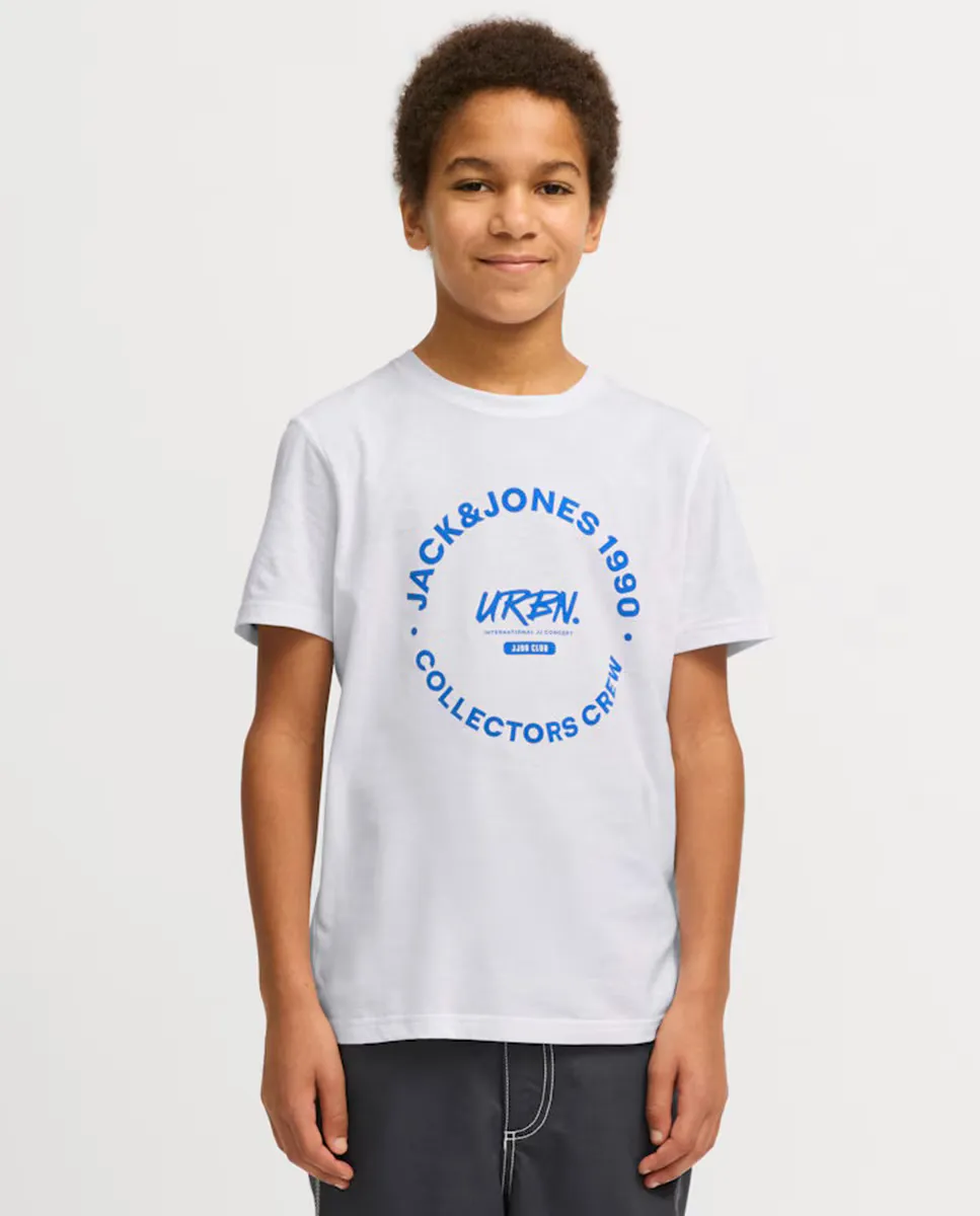 

Детская футболка с коротким рукавом и принтом спереди Jack & Jones, белый
