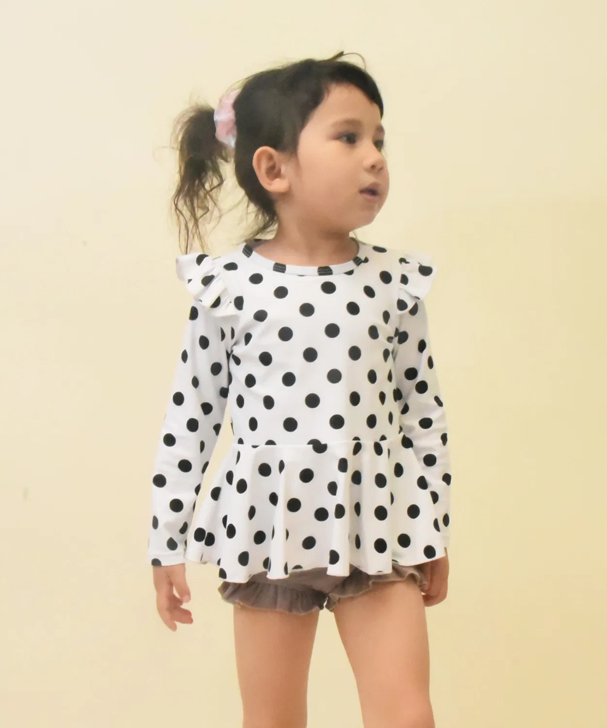 Рашгард купальник с горохом, BEIGE, 90 см
