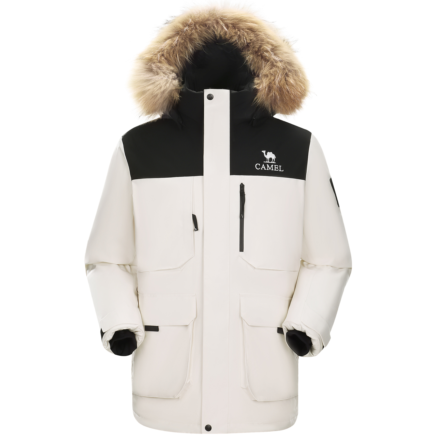 

Пуховик Unisex с меховым воротником Moderate CAMEL, phantom черный/sky синий белый