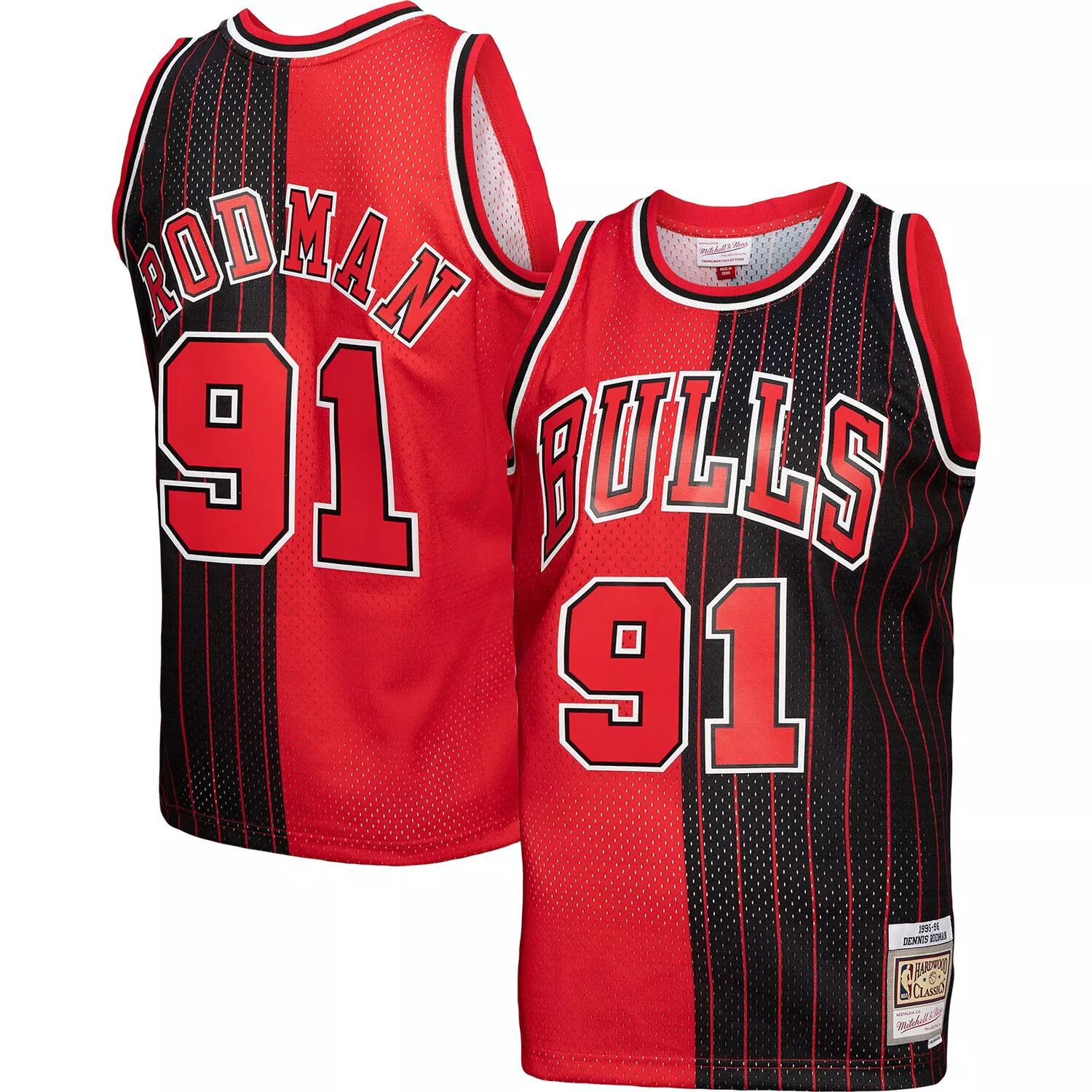 

Мужская майка Mitchell & Ness Dennis Rodman красно-черная Chicago Bulls Hardwood Classics 1995-96 Split Swingman Джерси, Черный, Мужская майка Mitchell & Ness Dennis Rodman красно-черная Chicago Bulls Hardwood Classics 1995-96 Split Swingman Джерси