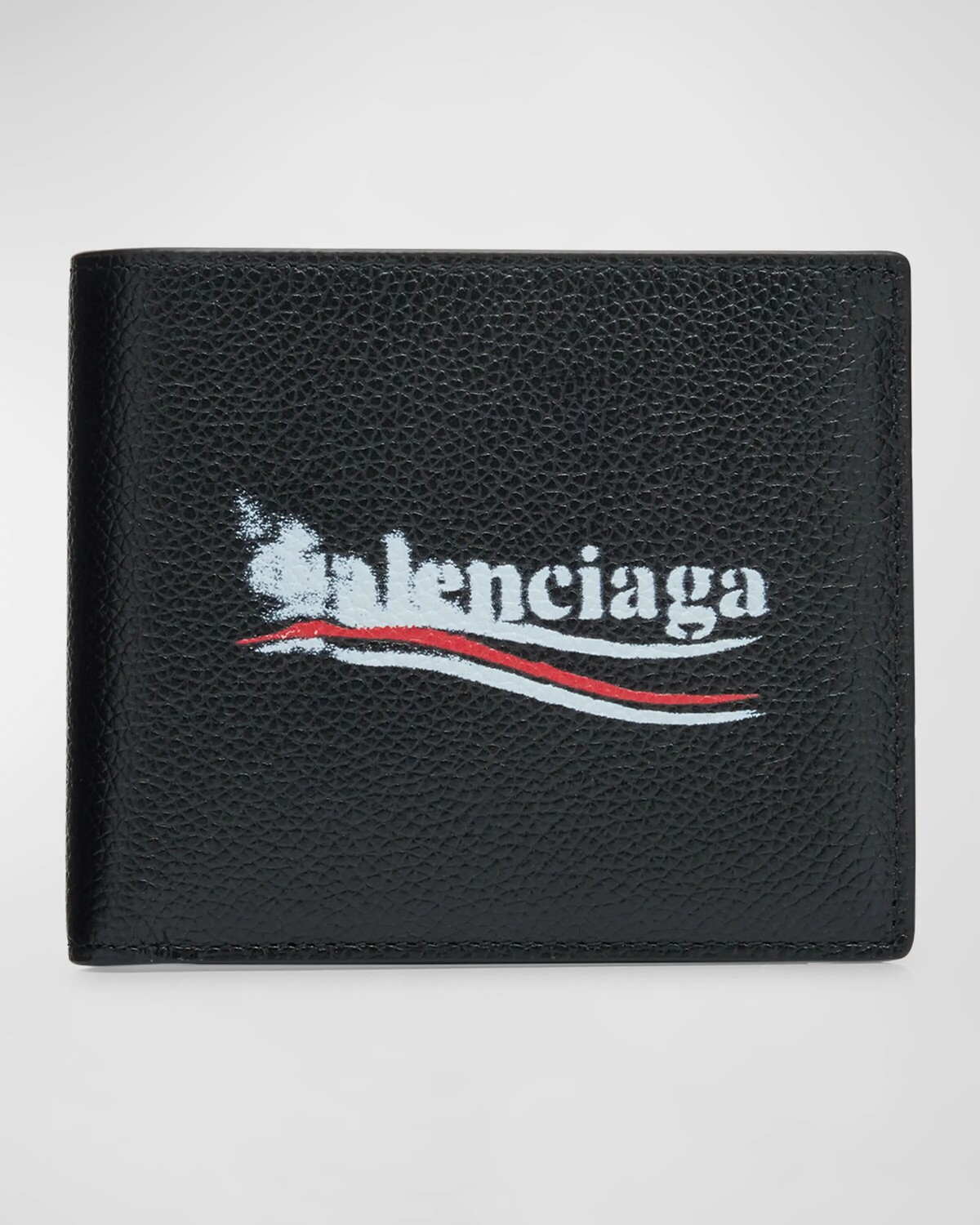 

Мужской квадратный кожаный кошелек двойного сложения Cash Balenciaga, черный