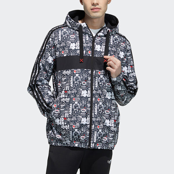 Куртка adidas neo Graffiti Printed Sports Jacket Men's Black, черный — фото 3