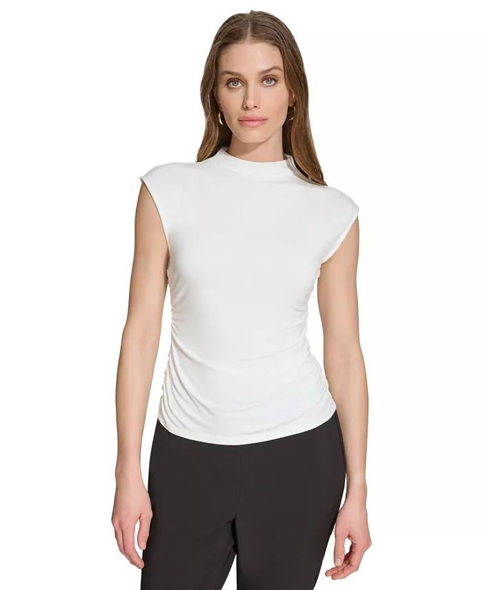

Женский вязаный топ без рукавов с высоким воротником, Regular & Petite DKNY, слоновая кость/кремовый