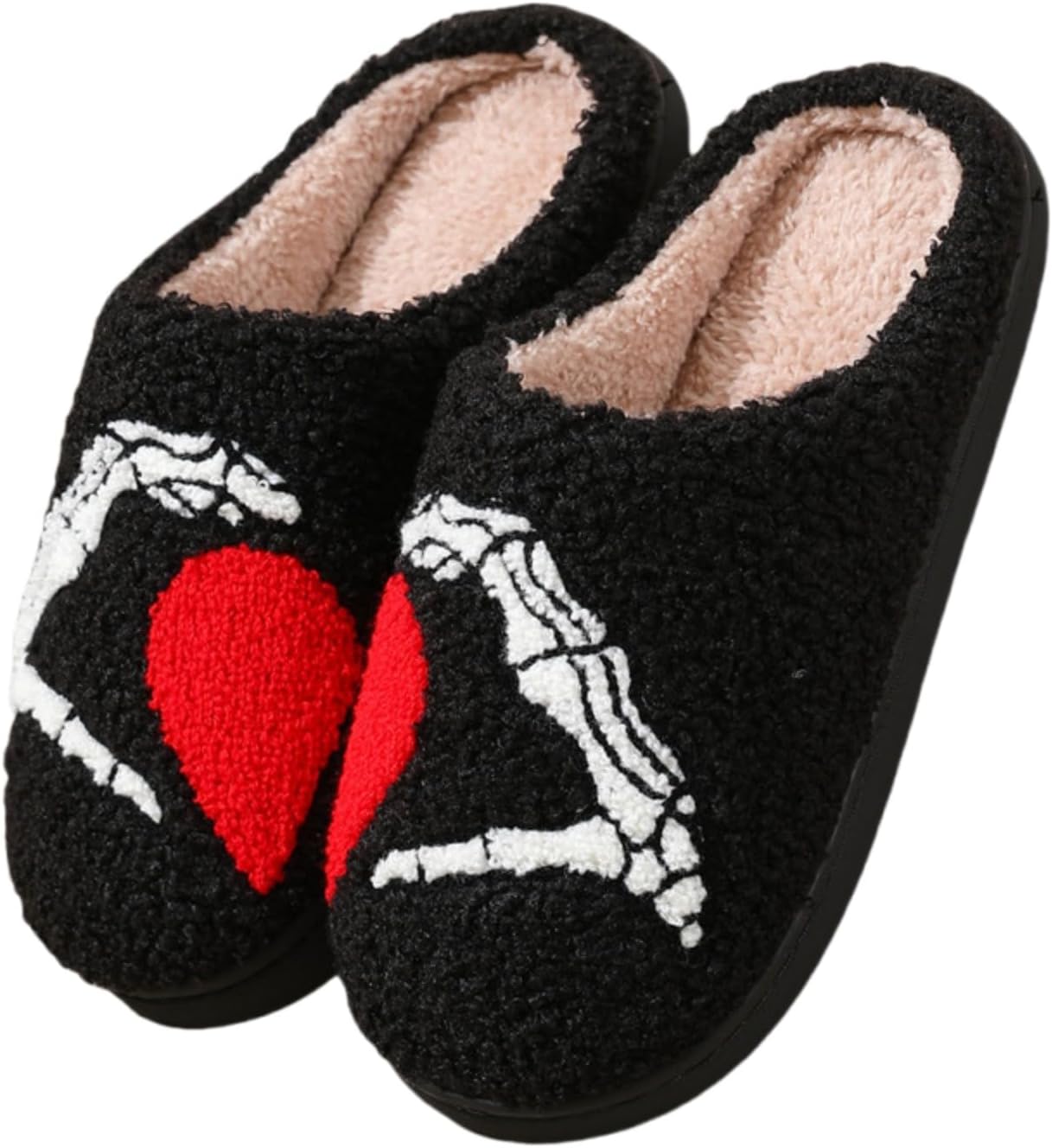 

HFBAOEGU Хэллоуинские тапочки для женщин и мужчин, эластичные, удобные, ретро, с эффектом памяти, пушистые, мягкие, для спальни, плюшевые, теплые, с противоскользящей подошвой, зимние, с шерстяной подкладкой, для улицы и дома, черный