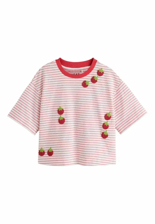 Футболка Next, Regular fit beaded tomato oversized boxy t-shirt, красная полоска