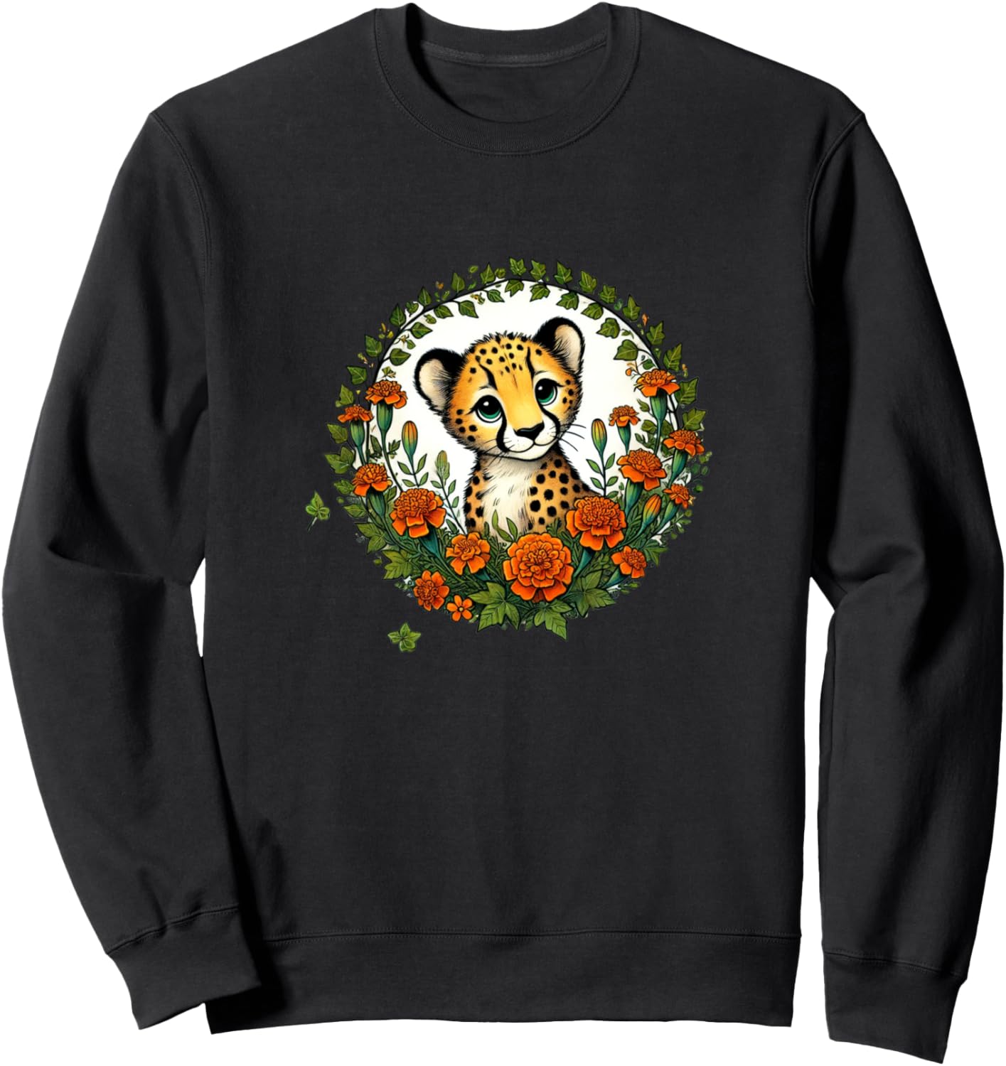 

Иллюстрация гепарда, цветочный узор, гепард. Толстовка Vintage Cheetahs Loves Snugg, черный