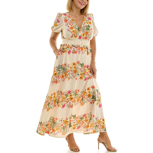 

Платье макси из льна с принтом и сборками Plus size Maison Tara