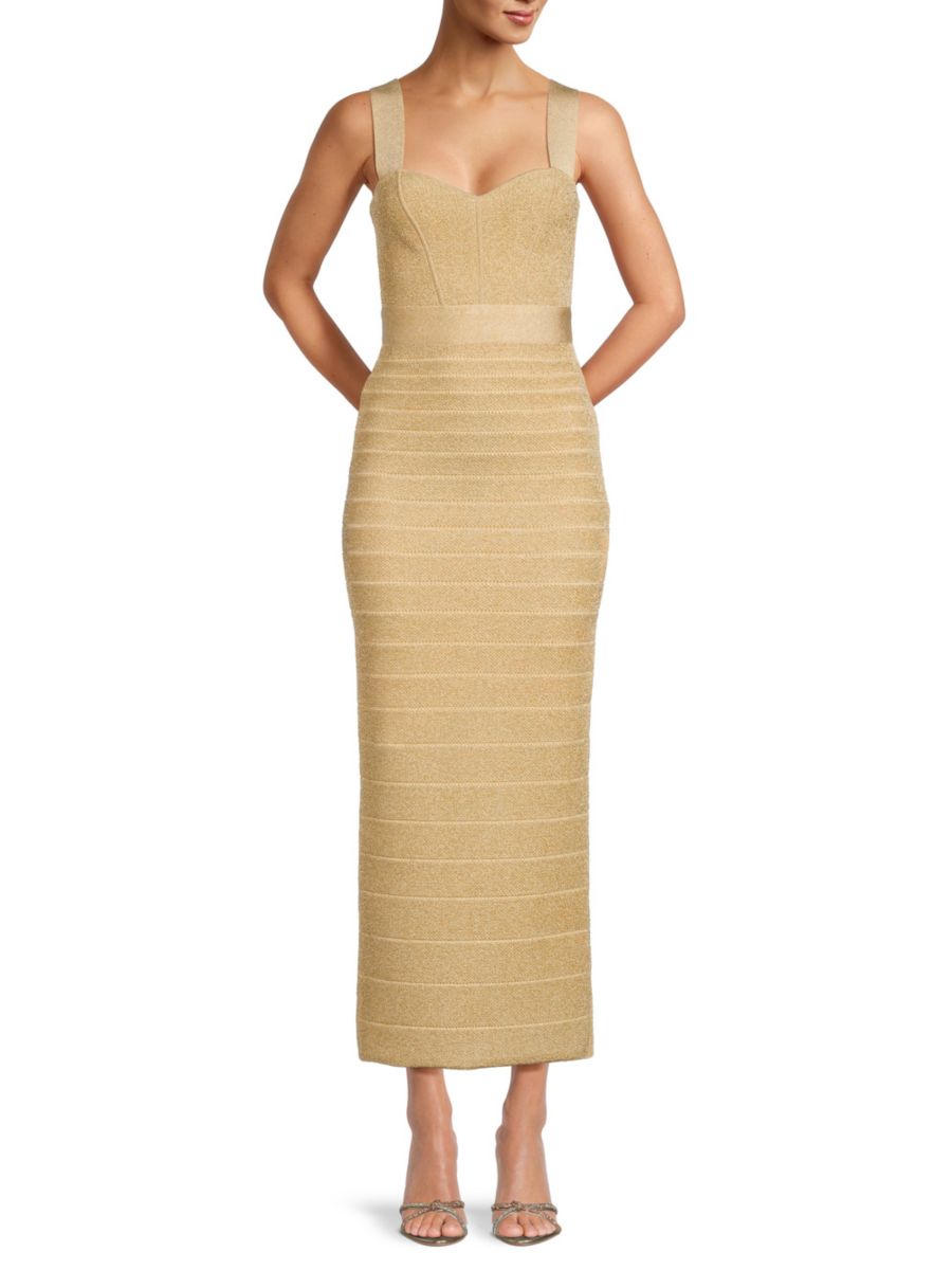 

Платье-макси Eva Textured Bodycon Hervé Léger, цвет Metallic Gold