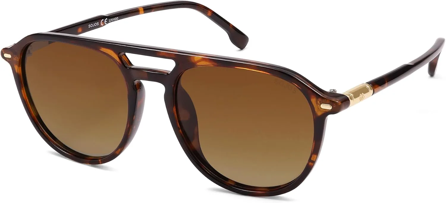 

Солнцезащитные очки-авиаторы SOJOS Retro с поляризацией для женщин и мужчин, модные квадратные очки с защитой UV400 SJ2605, Brown Tortoise/Gradient Brown