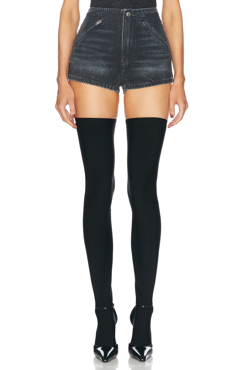 

Мини-шорты Hotfix Crystal Moto Alexander Wang, цвет Black Crackle Indigo