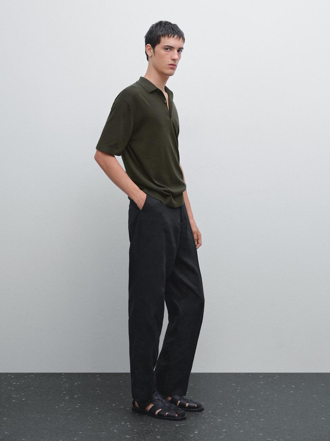 

Трикотажная рубашка-поло с коротким рукавом Massimo Dutti, хаки