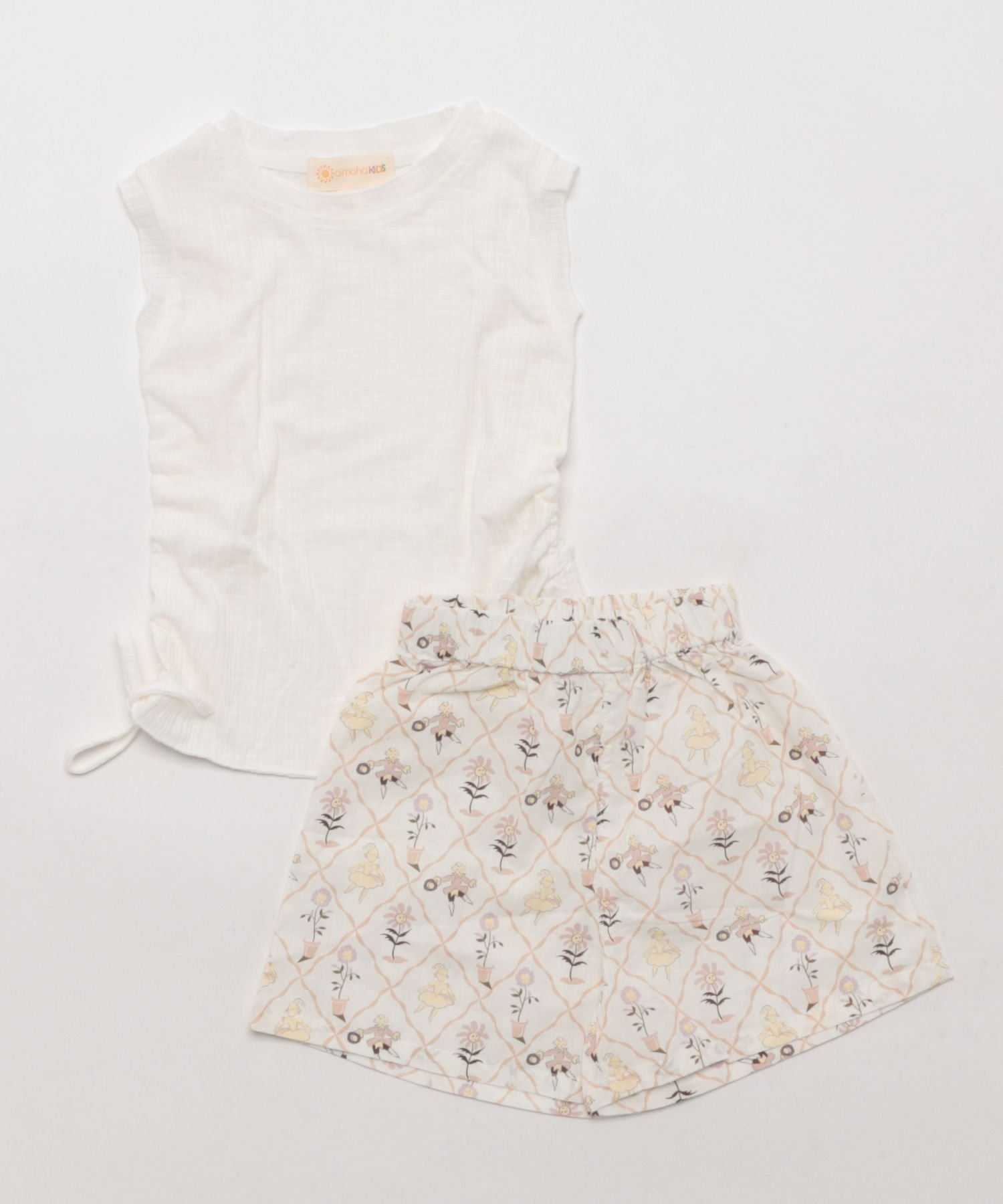 Комплект из топа без рукавов и шорт с цветочным принтом Aimoha Kids, white — фото 3