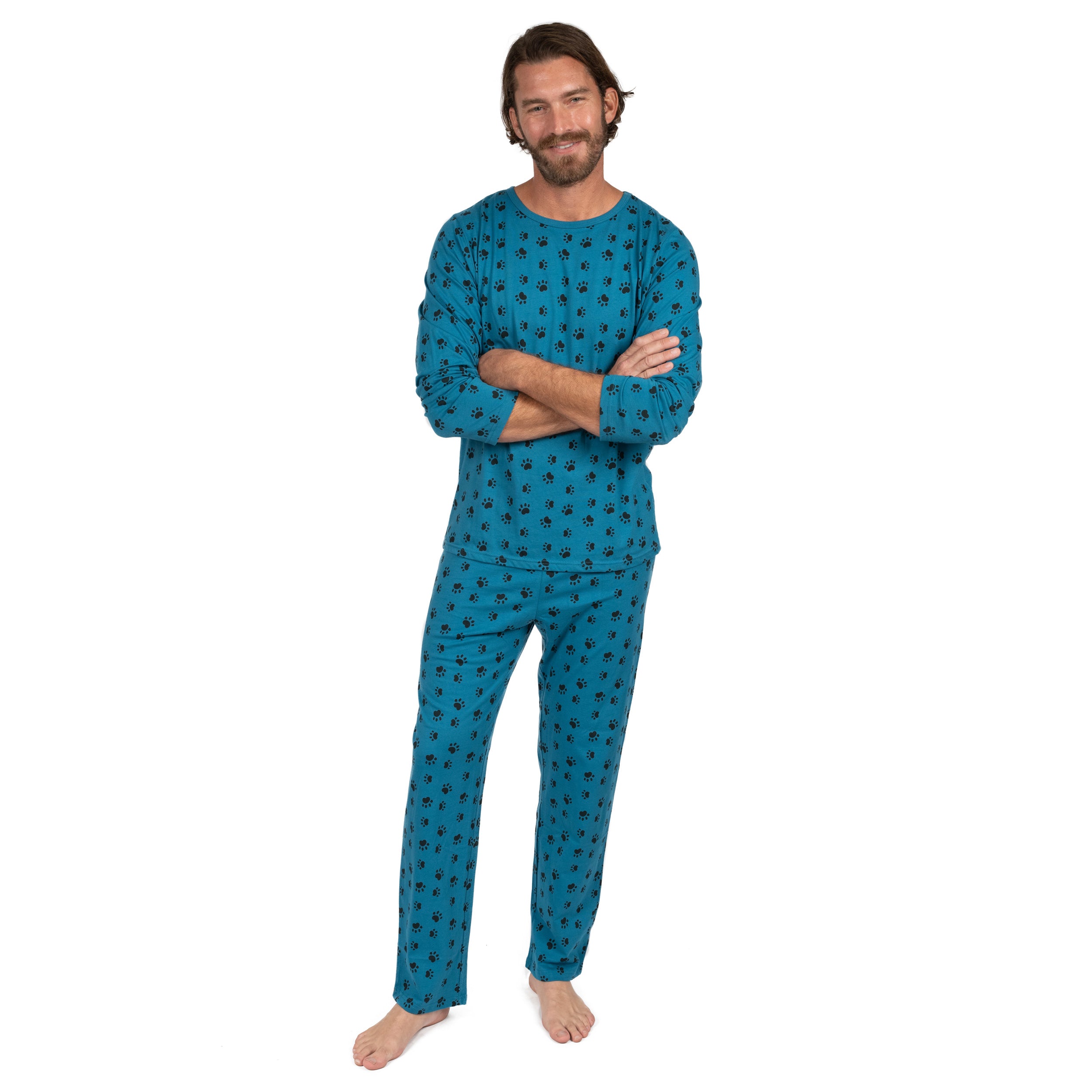 

Мужская пижама из двух частей из хлопка свободного кроя Dog Paw Blue Leveret