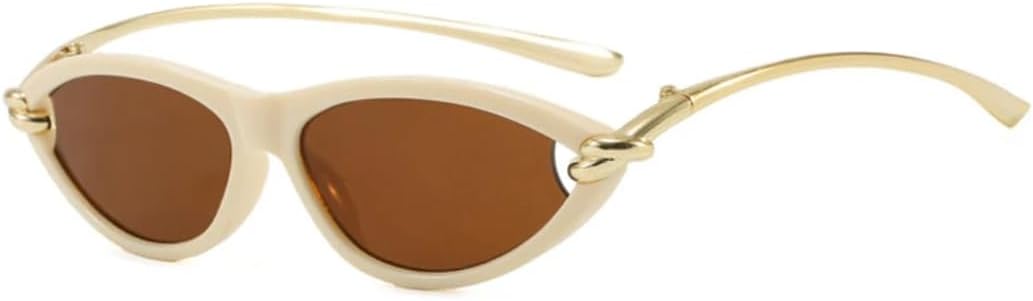 

Популярные модные солнцезащитные очки «кошачий глаз» конфетных цветов для женщин, овальные, с полой оправой, защита от УФ-излучения UV400 для мужчин UATXTAU, Beige Tea