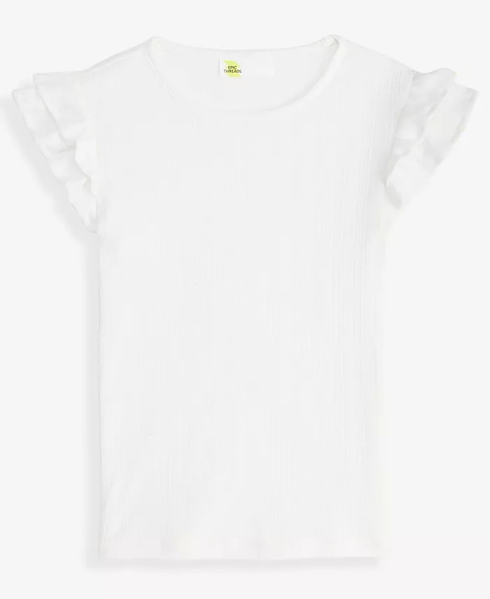 

Топ с рюшами на рукавах и ажурной вязкой для девочек Little & Big Girls Epic Threads, белый