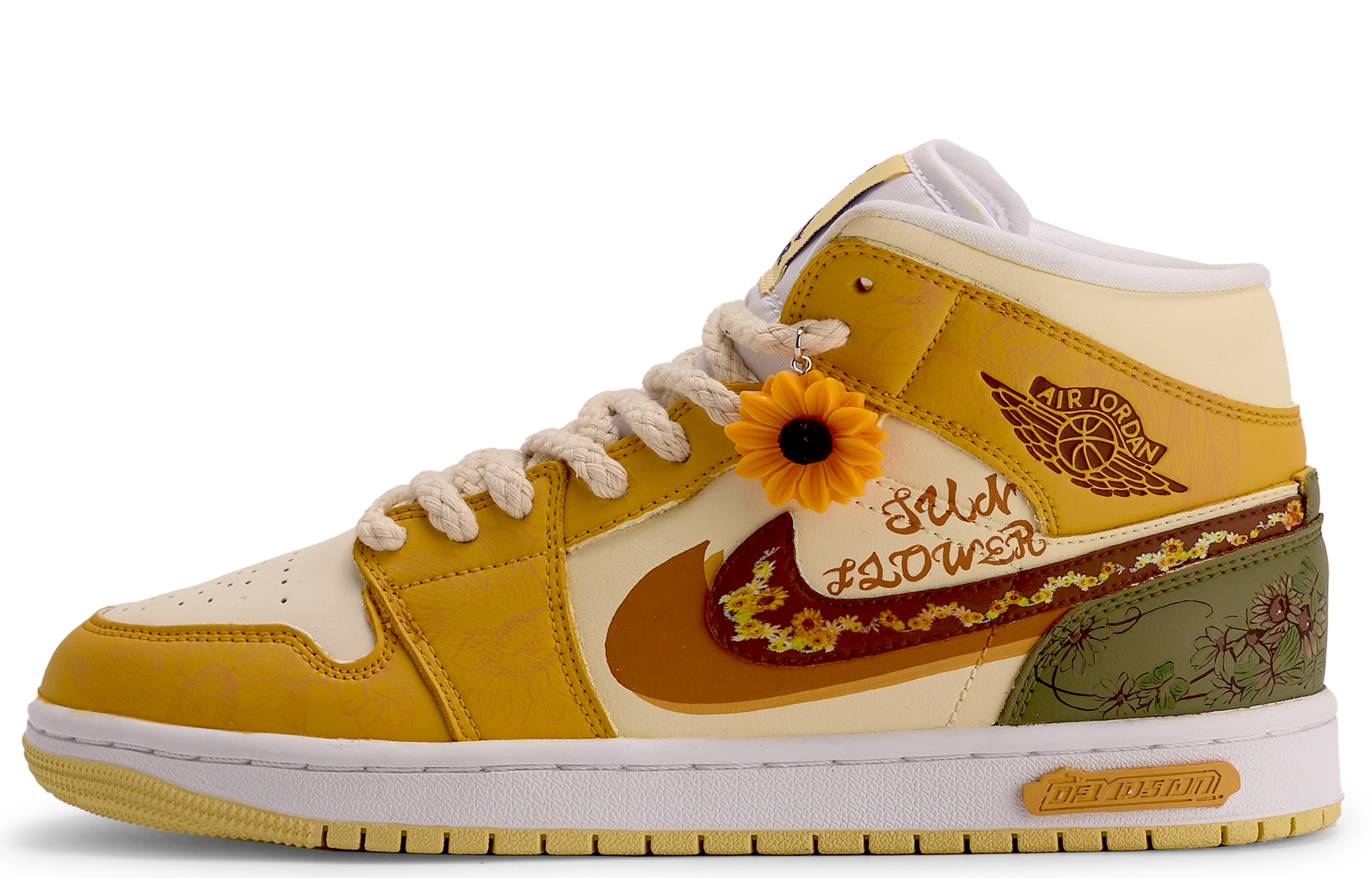 

Кроссовки Air JORDAN 1 Vintage Basketball Shoes Women's Mid-Top Yellow Green