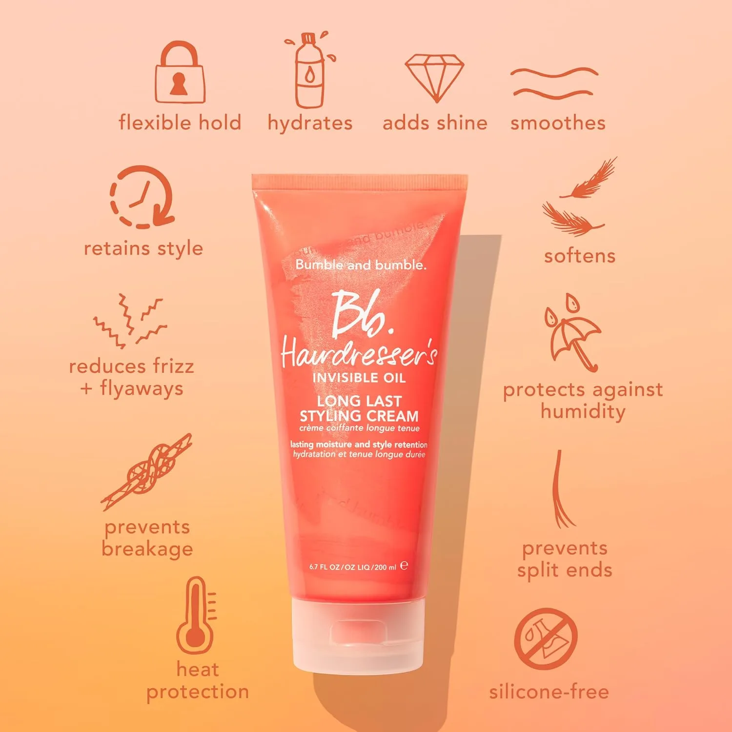 Bumble and bumble Hairdresser's Invisible Oil Heat/UV Protection Leave-In Conditioner Hair Primer + Styling Cream Set | Увлажняющий, против пушистости, безопасный для окрашенных волос | Добавляет мягкость и блеск | Для всех типов волос Bumble An... — фото 4