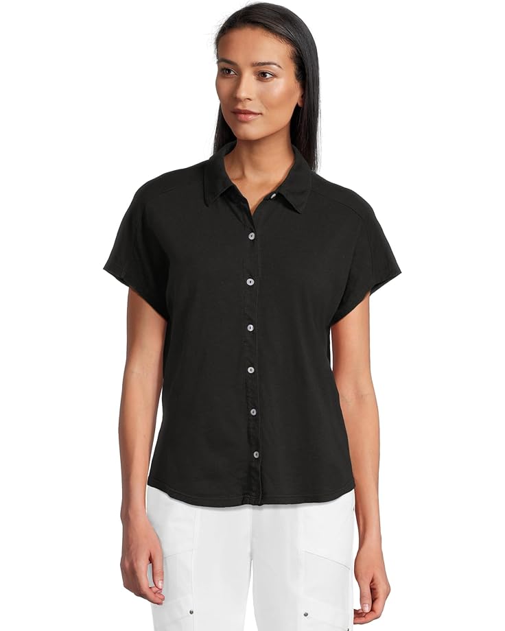 

Футболка Elliott Lauren Enzyme Wash Jersey - Short Sleeve Button Front Tee with Collar, черный