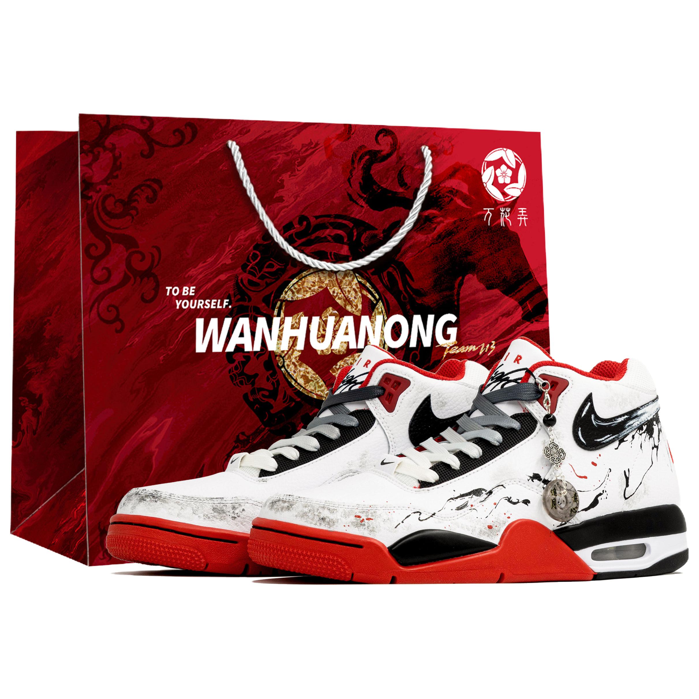 

Парные кроссовки Flight Legacy 10,000 Flowers, Descent, устойчивые к истиранию, мид-топ винтажные баскетбольные мужские black white red Nike, черный белый красный