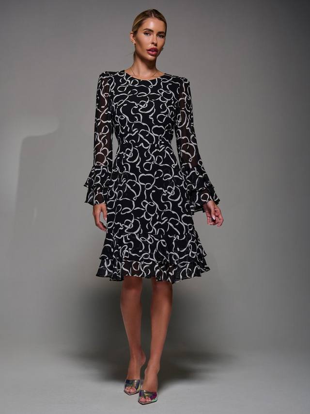

Платье из шифона с длинными рукавами Jolie Moi, Black Pattern