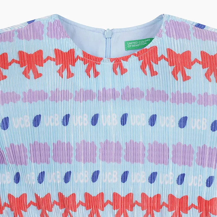 Детское плиссированное платье Bodre синего цвета от Benetton Kids — фото 3